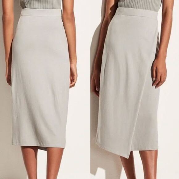 VINCE NWT Overlap Cotton Tencel Pull Over Midi Skirt in Fog Size XXL - Picture 3 of 11